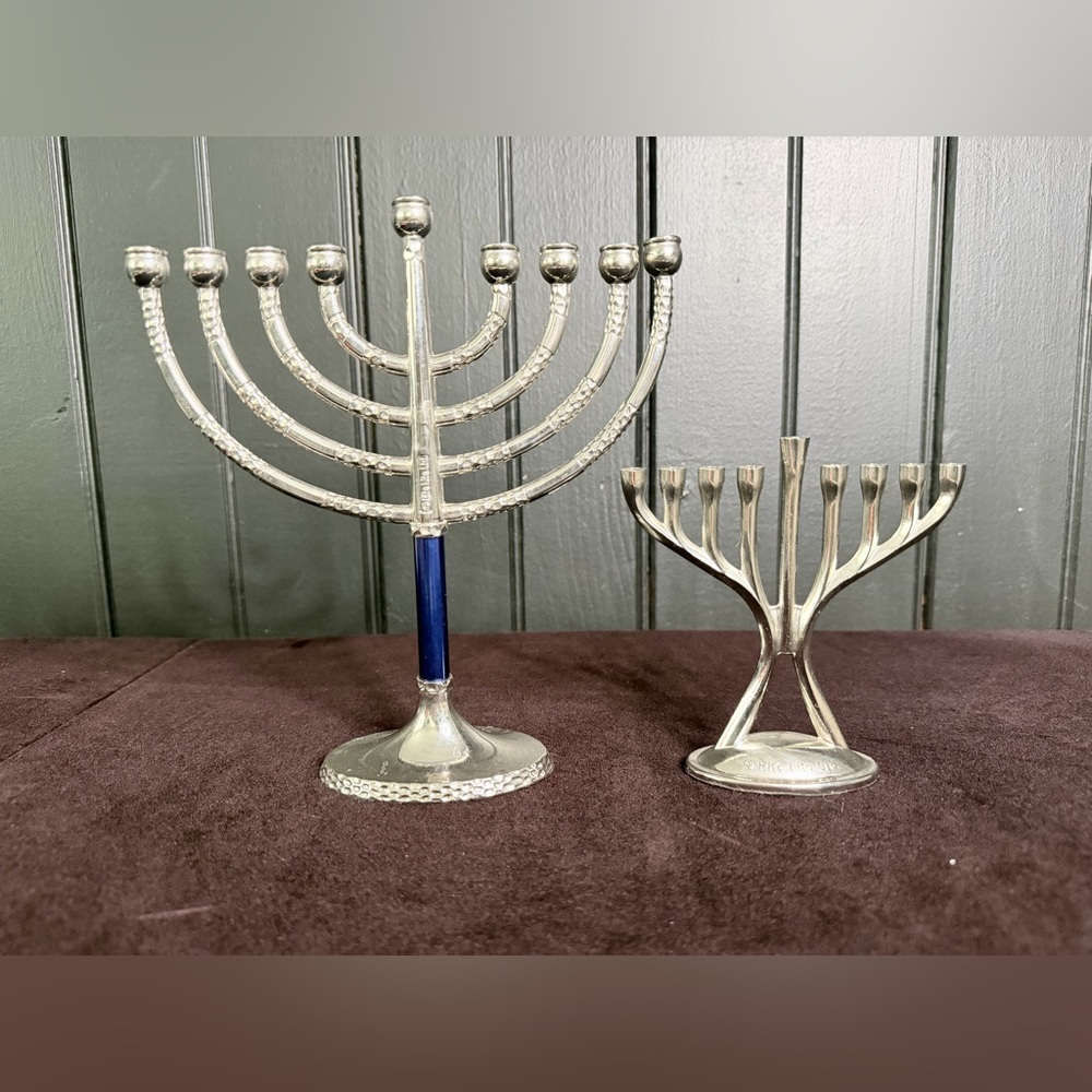 Elegant Silver and Blue Menorah Set of 2